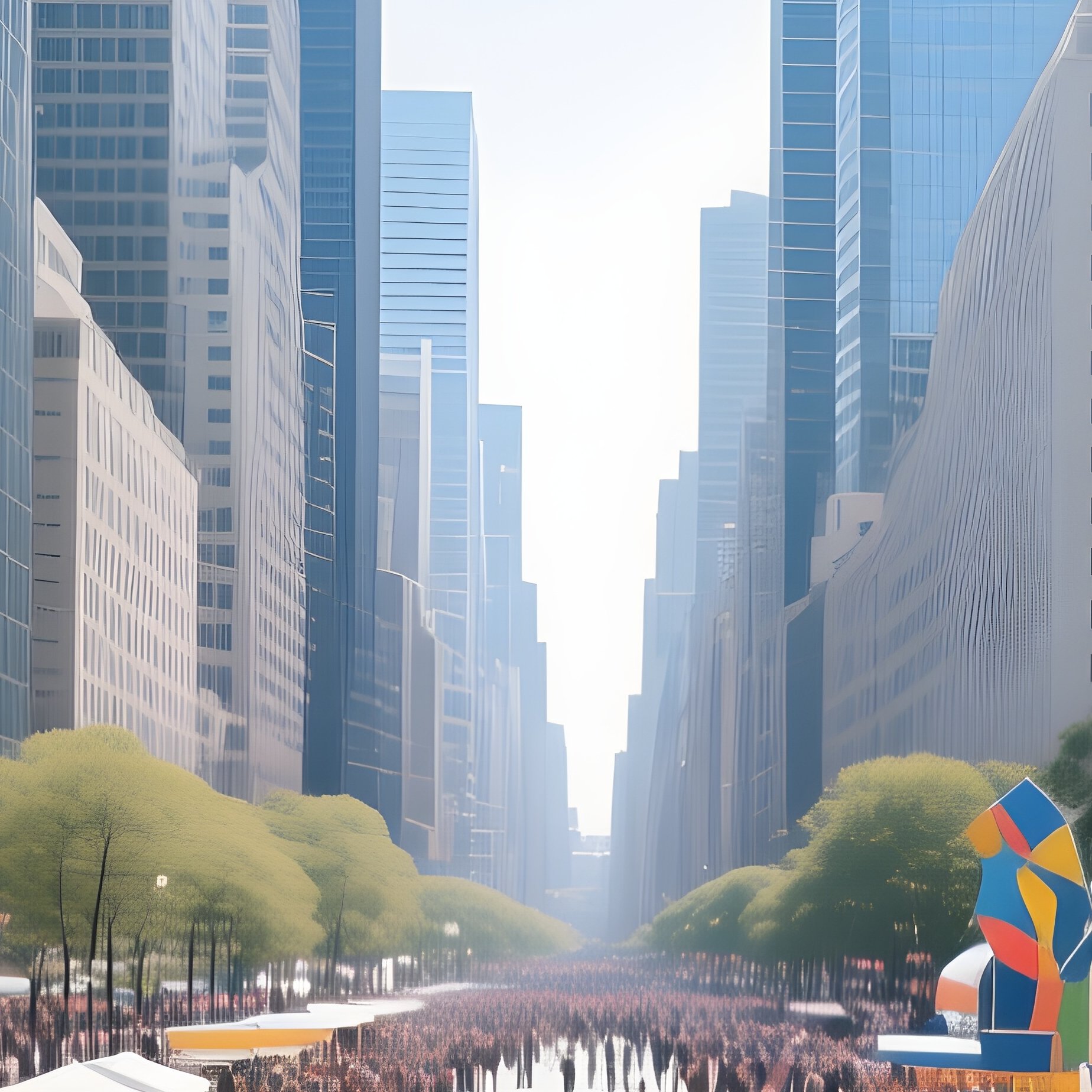 Urban Architectural Hub With Crowd - Full Resolution Quality Preview