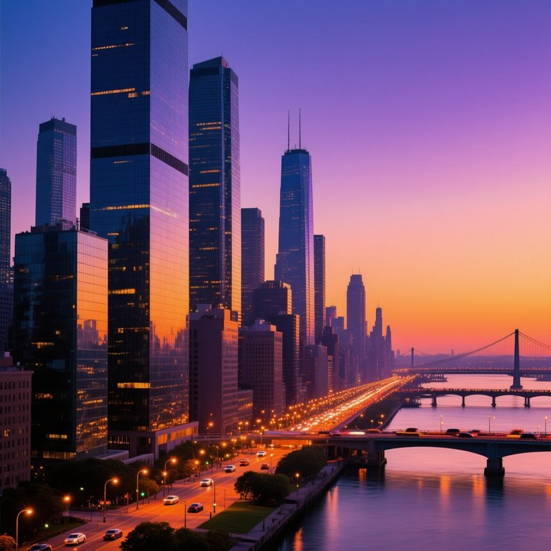 Urban Landscape Stadtbild City Skyline At Dusk