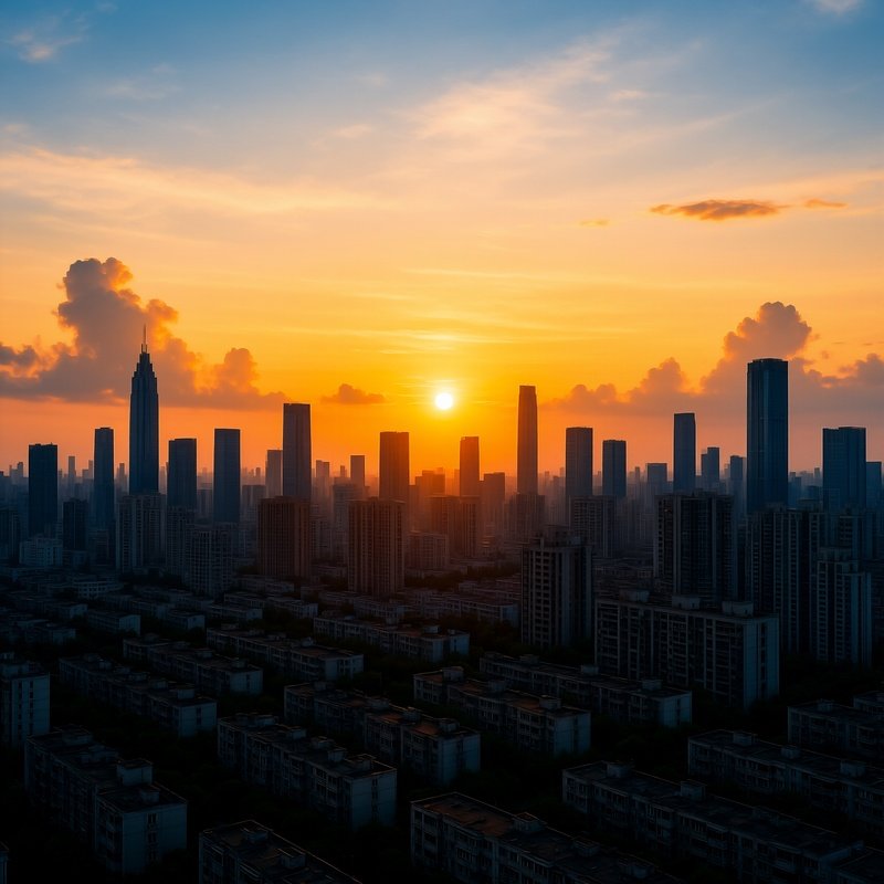 Urban Skyline At Sunset Cityscape Sunset