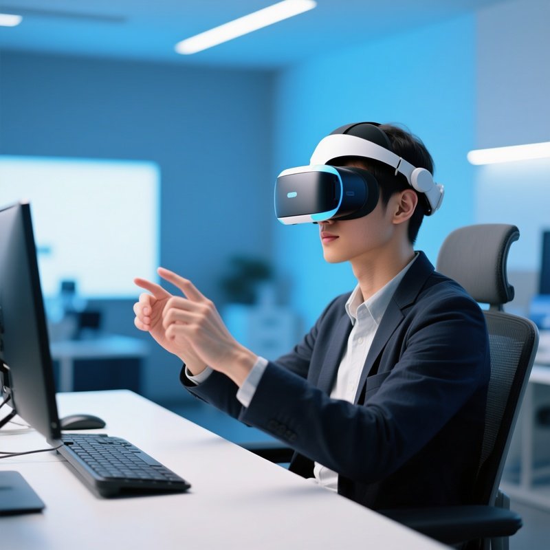 User At Workstation Vr Headset