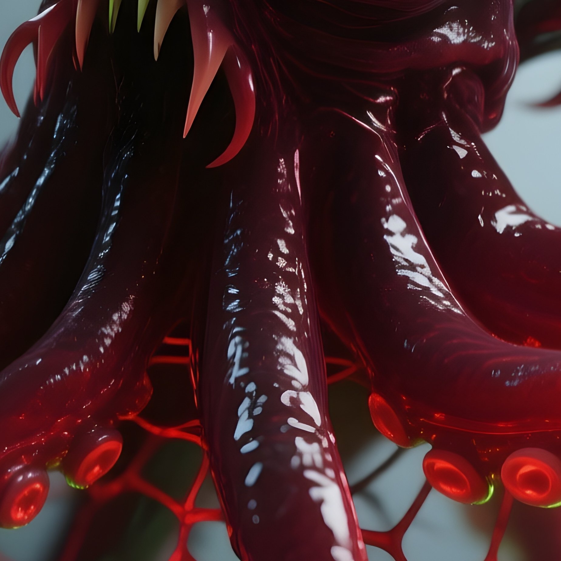Vampire Squid – Crimson Webbing With Glowing Bioluminescent Tips. - Full Resolution Quality Preview