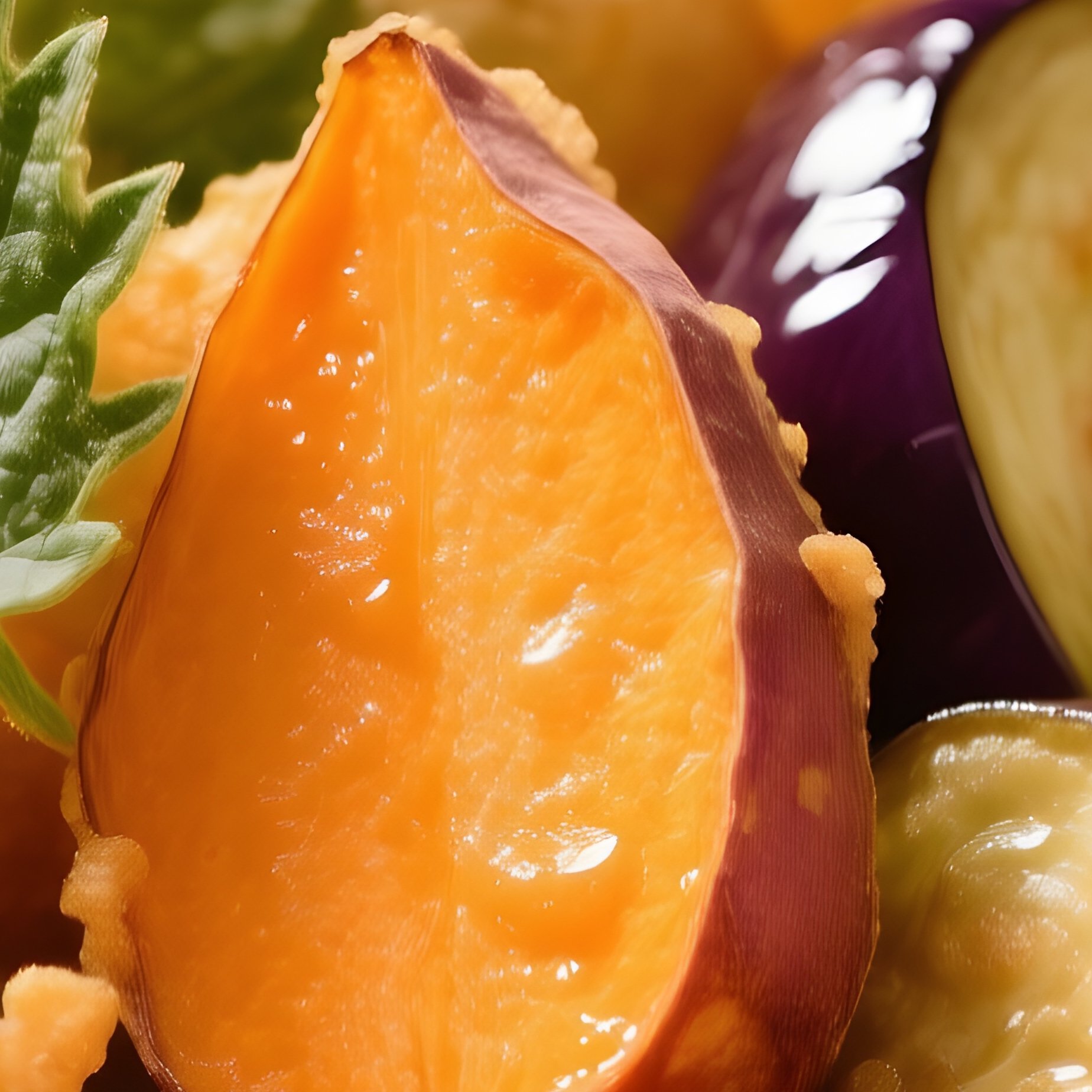 Vegetable Tempura Featuring Battered Fried Sweet Potato Eggplant Zucchini And Shiso Leaf - Full Resolution Quality Preview