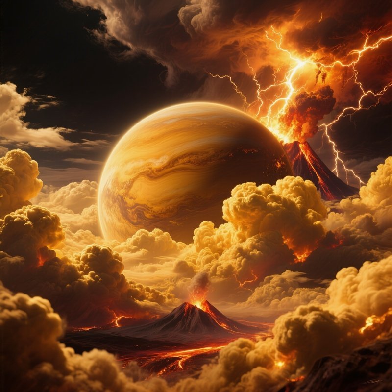 Venus With Golden Clouds Volcanic Lightning Digital Art