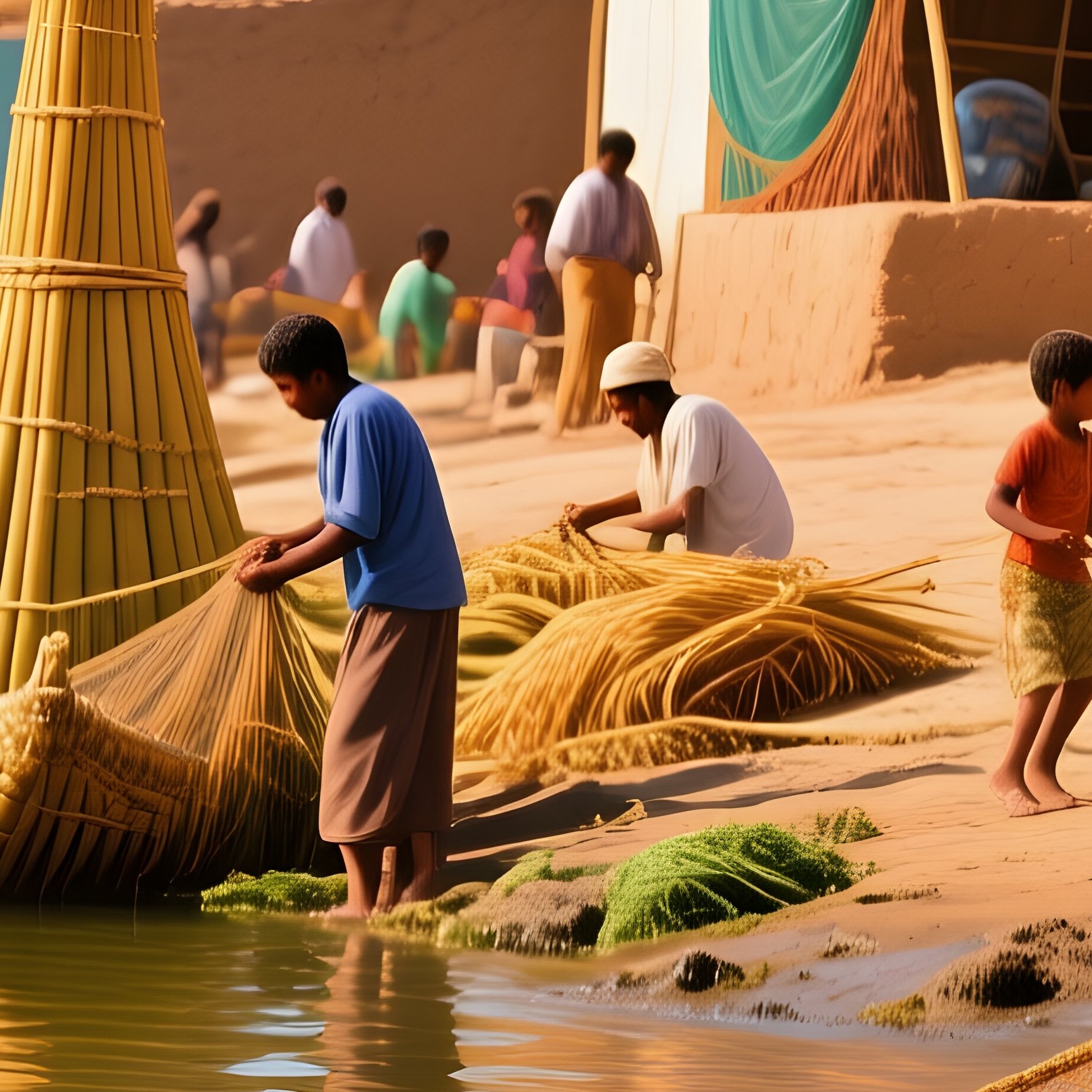 Vibrant Midday Egyptian Fishing Village Nile - Full Resolution Quality Preview