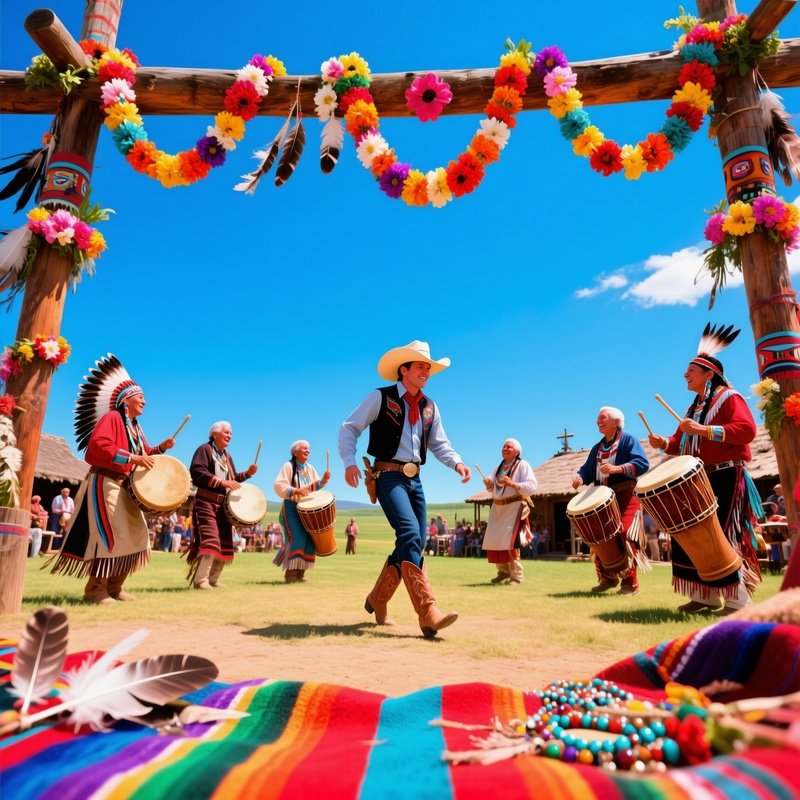 Vibrant Spring Celebration Native Village Cowboy Dance