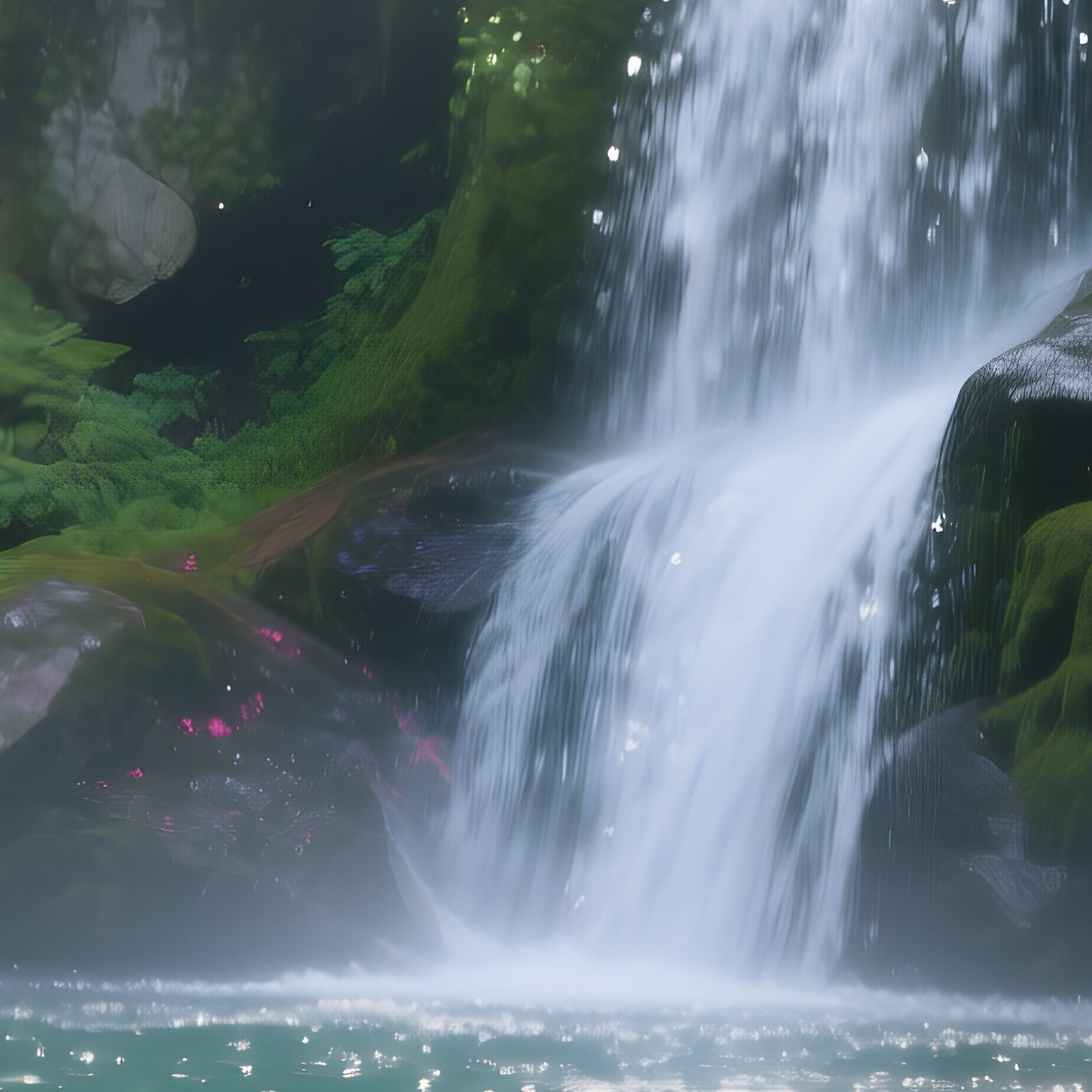 Vibrant Spring Waterfall Rhododendrons Orchids Petals - Full Resolution Quality Preview