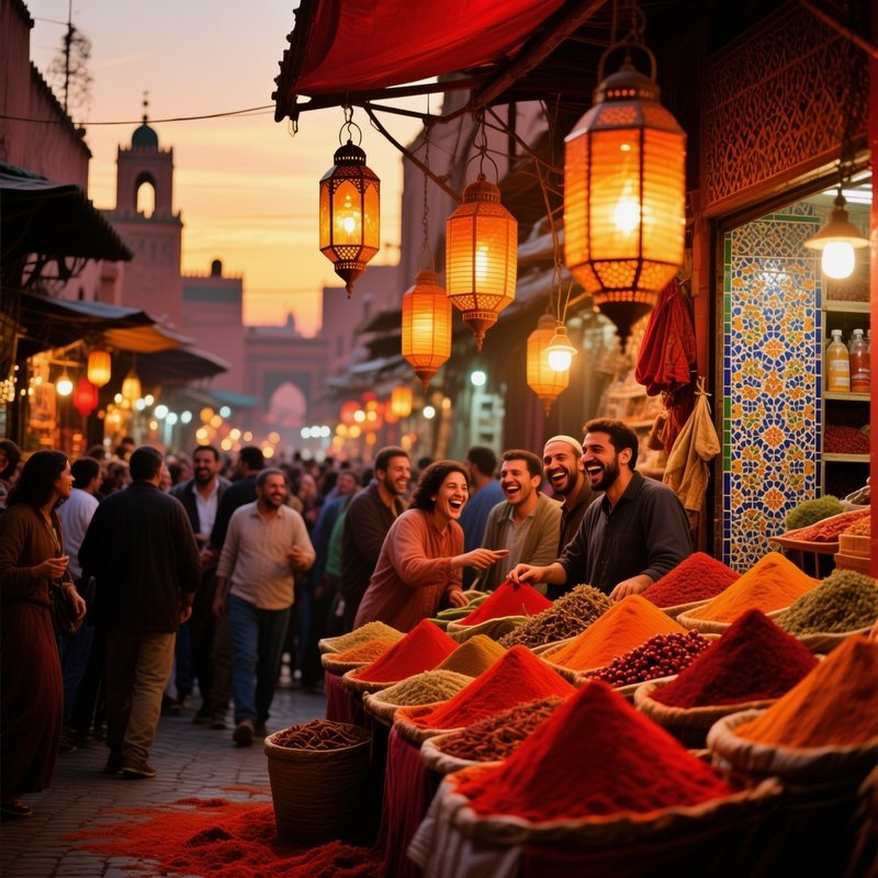 Vibrant Street Market Marrakech Dusk