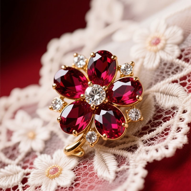 Victorian Floral Brooch On Lace