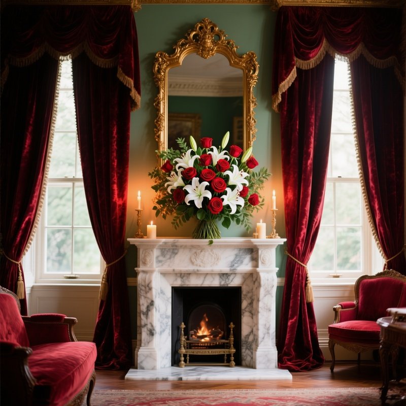 Victorian Parlor With Marble Fireplace And Roses