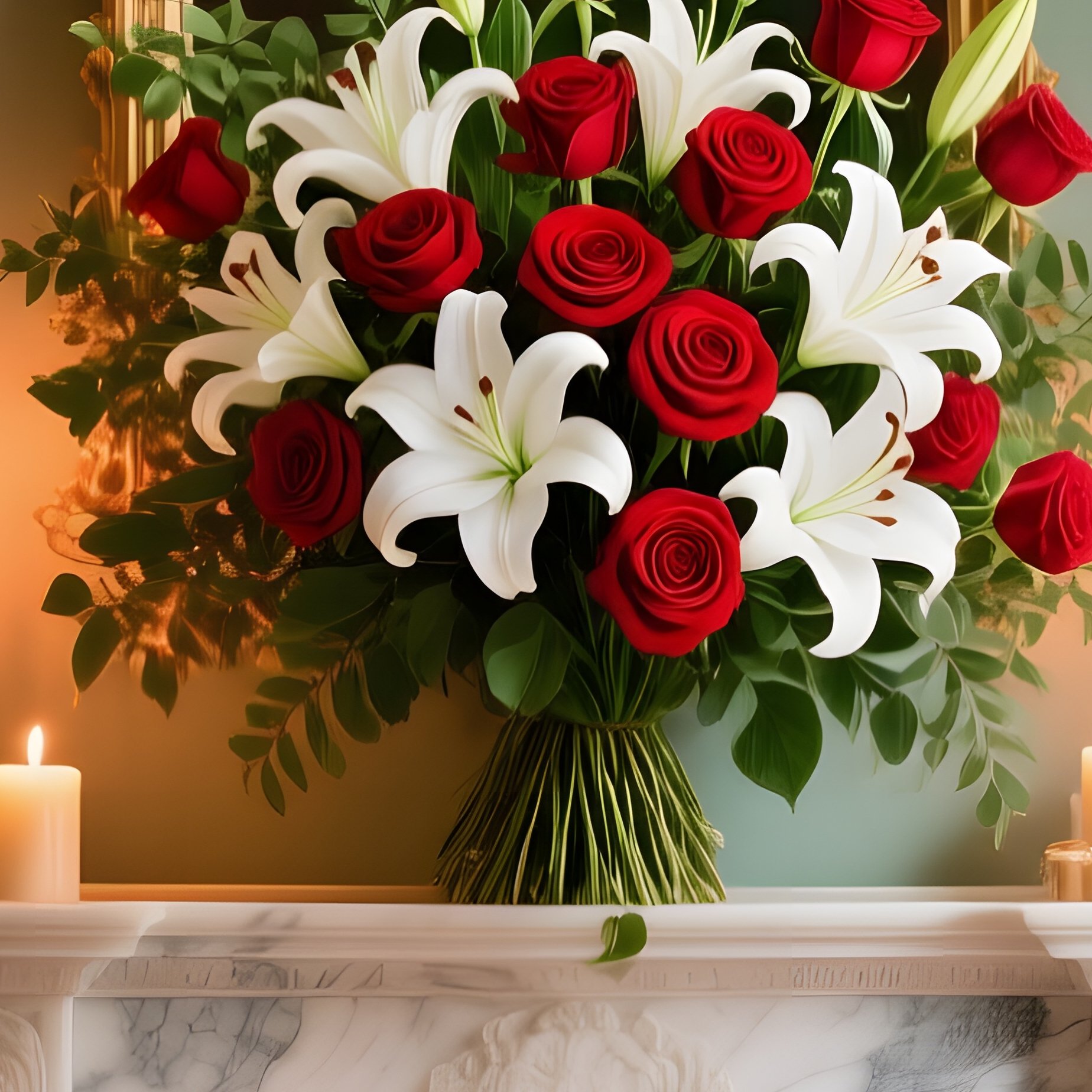 Victorian Parlor With Marble Fireplace And Roses - Full Resolution Quality Preview