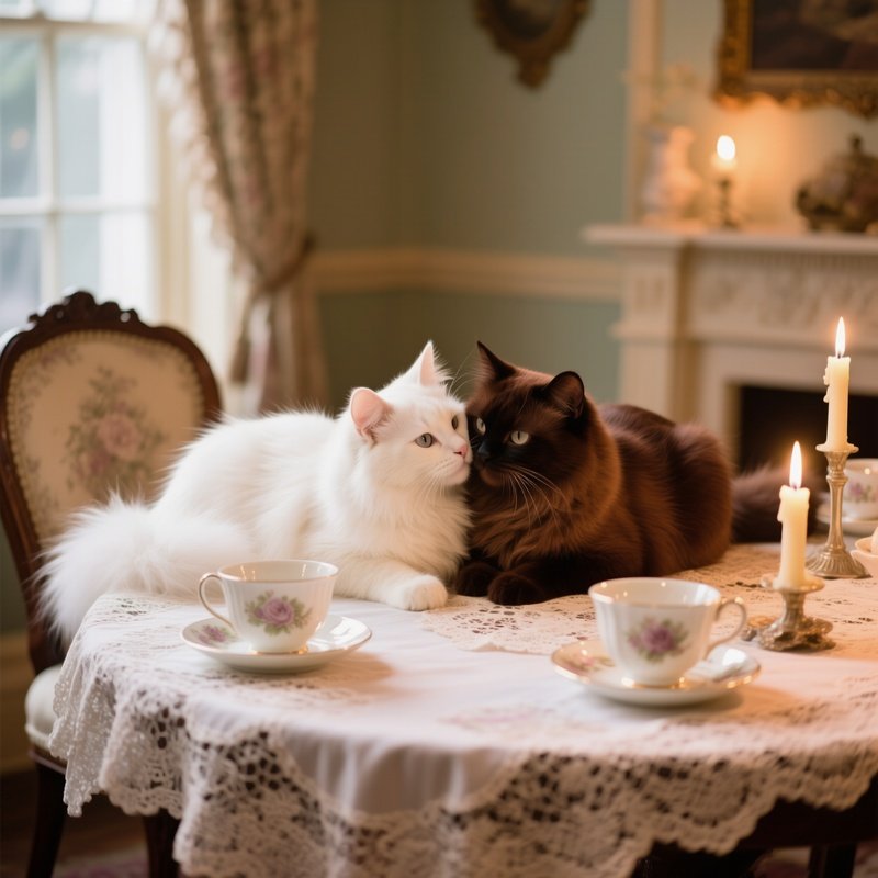 Victorian Tea Room Cat Kiss