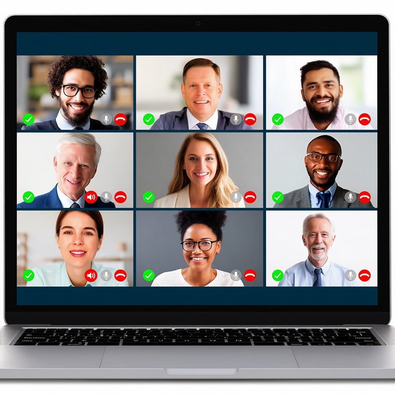Video Call Laptop Grid 9 Faces