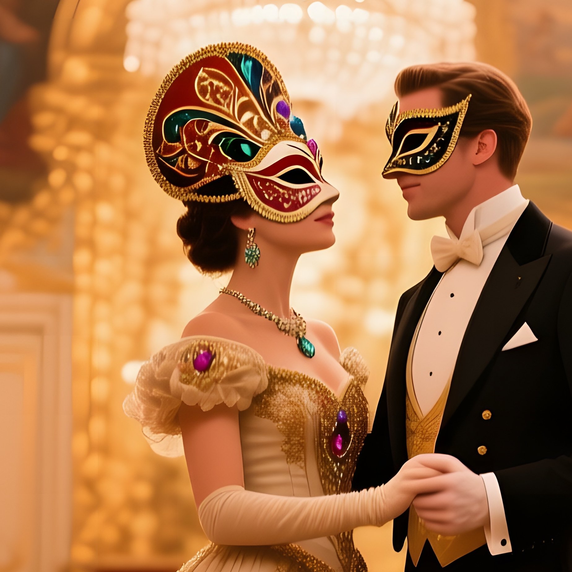 Vienna Ballroom Masquerade Couple Glance - Full Resolution Quality Preview