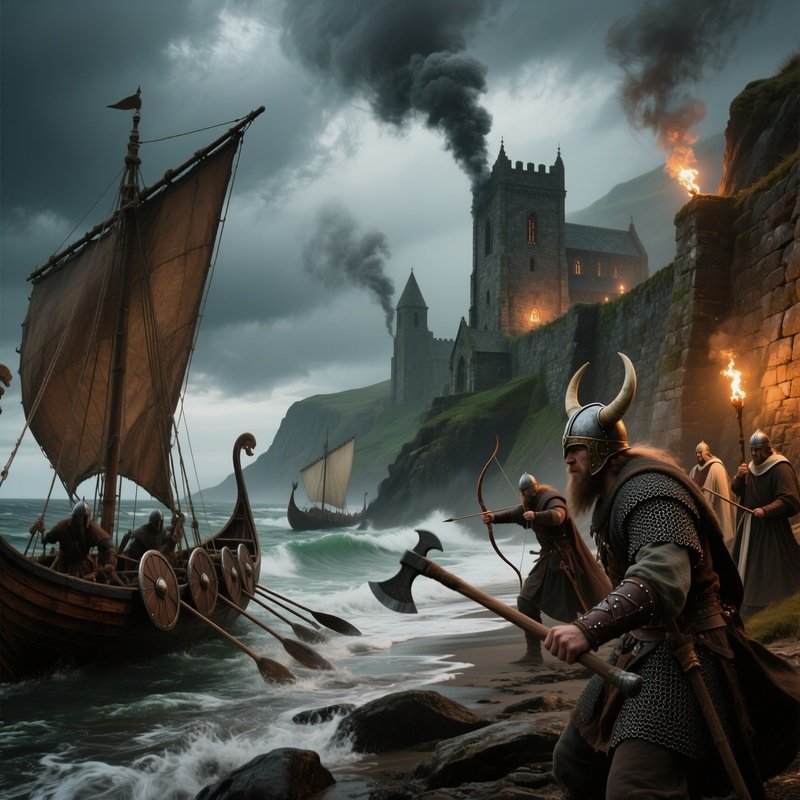 Viking Raid Longships Land Beach Party Defend Monastery