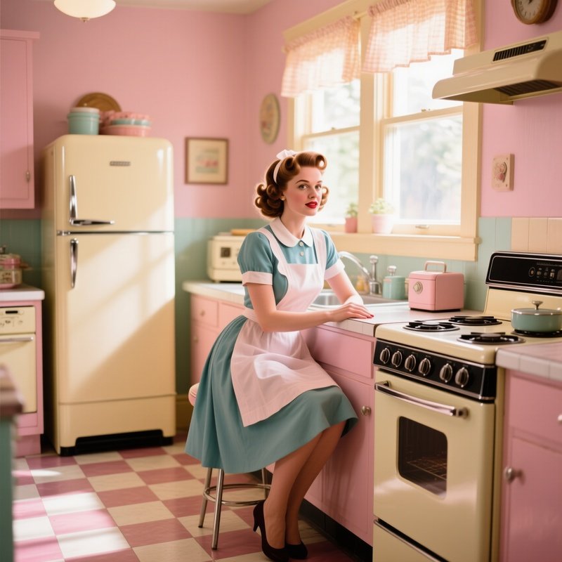 Vintage 1950S Housewife Hair Refreshed Pastel Kitchen