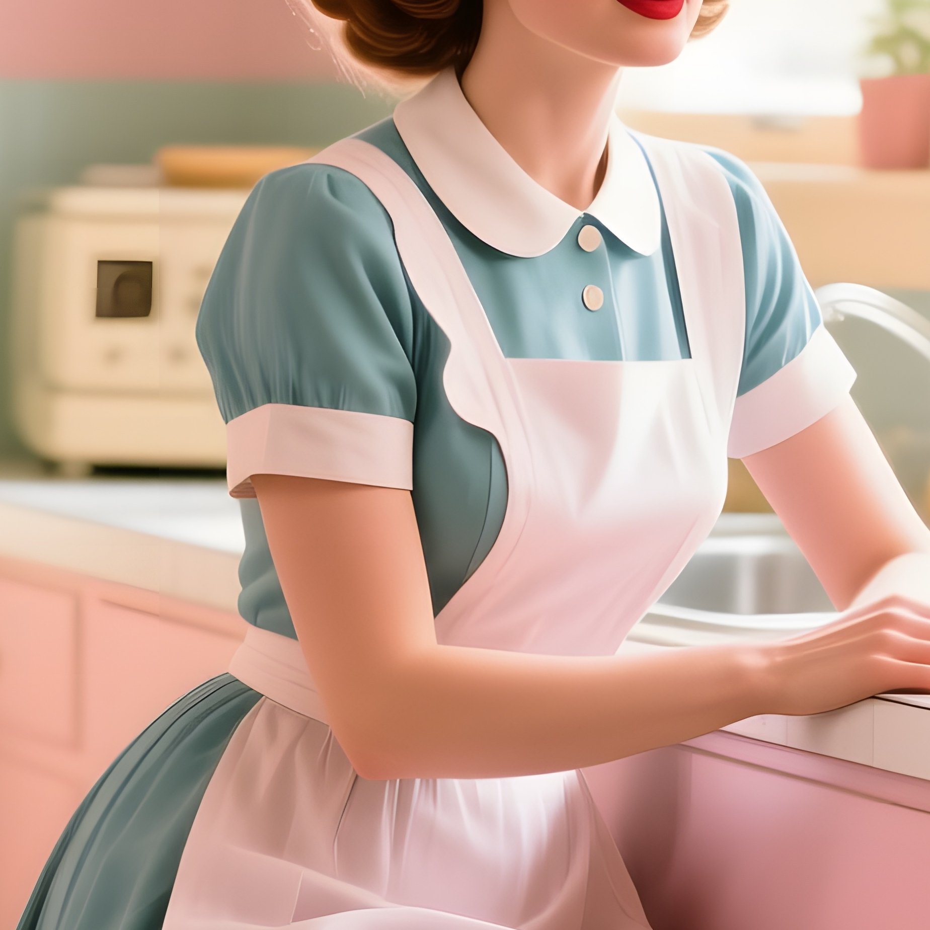 Vintage 1950S Housewife Hair Refreshed Pastel Kitchen - Full Resolution Quality Preview