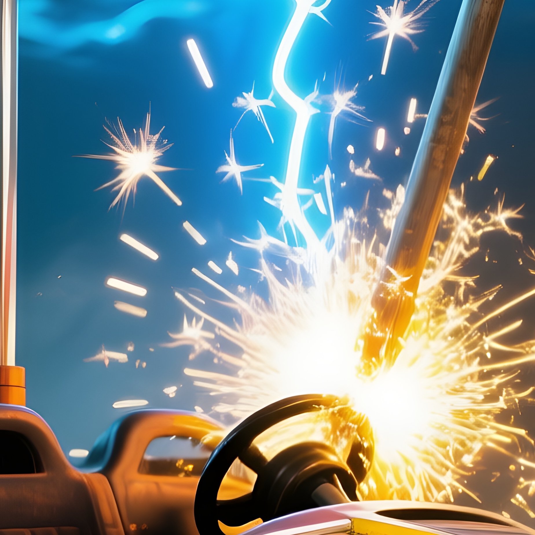 Vintage Bumper Car Sparking As Its Pole Touches Electrified Ceiling Grid - Full Resolution Quality Preview