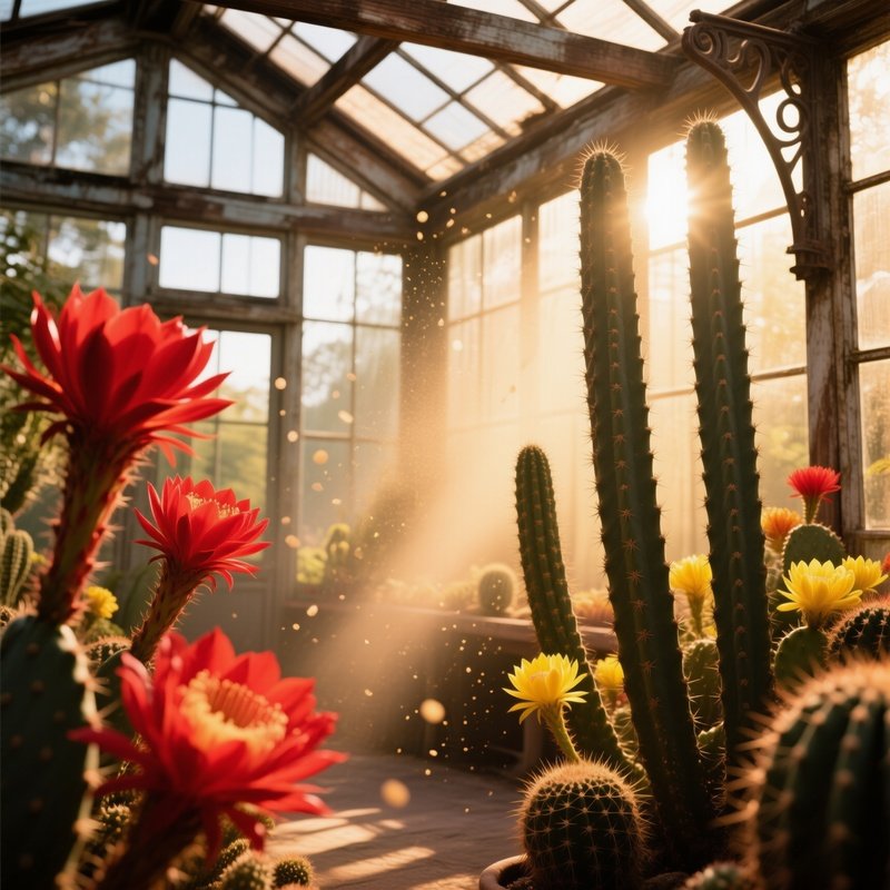 Vintage Greenhouse Cactus Flowers