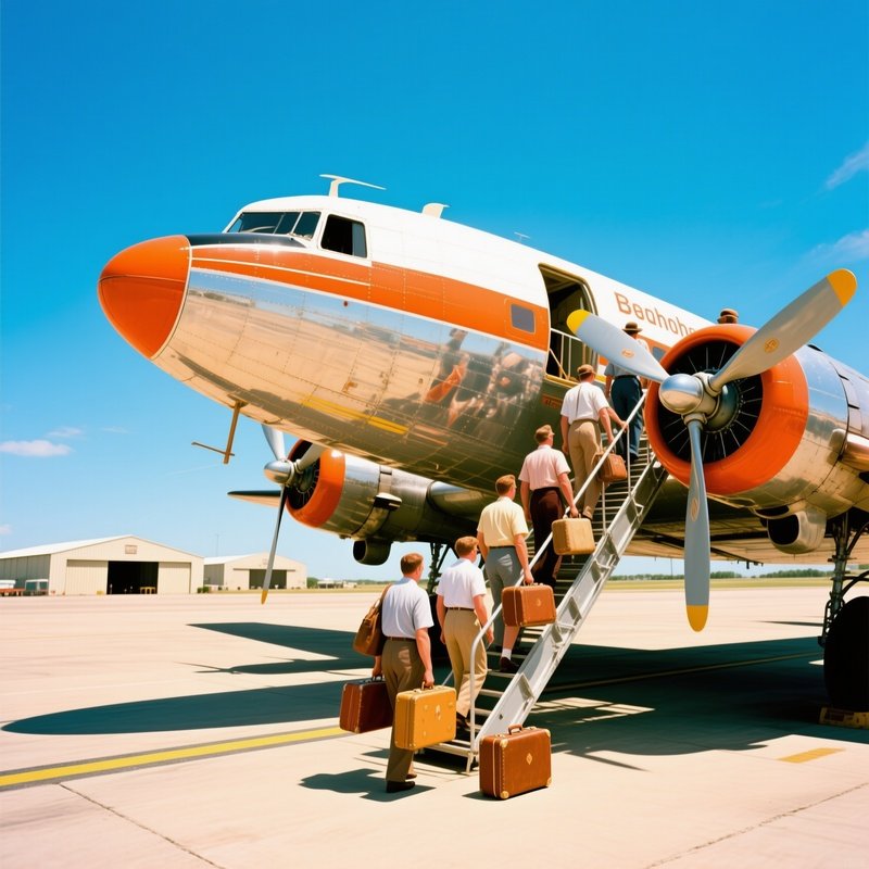 Vintage Kodachrome Propeller Plane Boarding