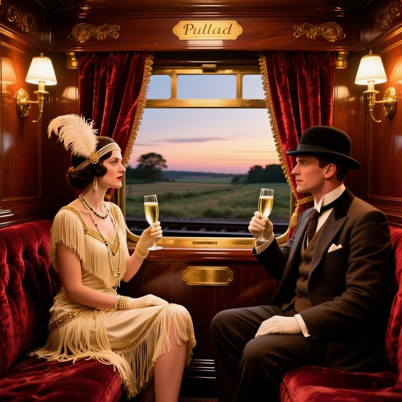Vintage Luxury 1920S Passengers In Pullman Carriage
