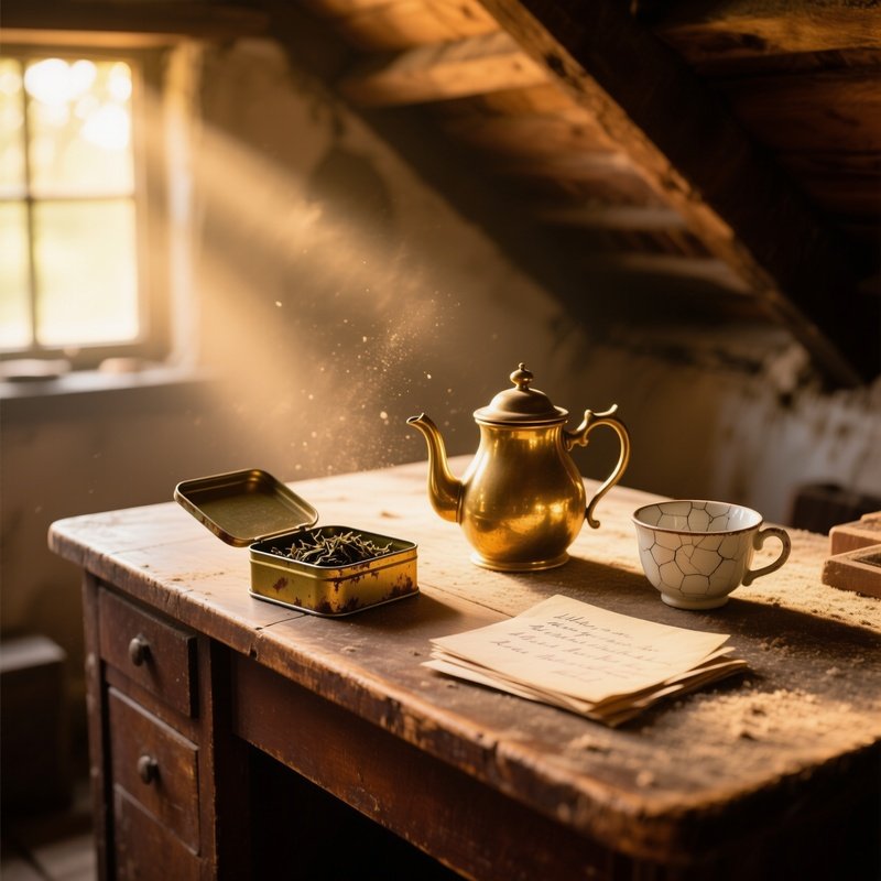Vintage Wooden Desk Attic Golden Hour