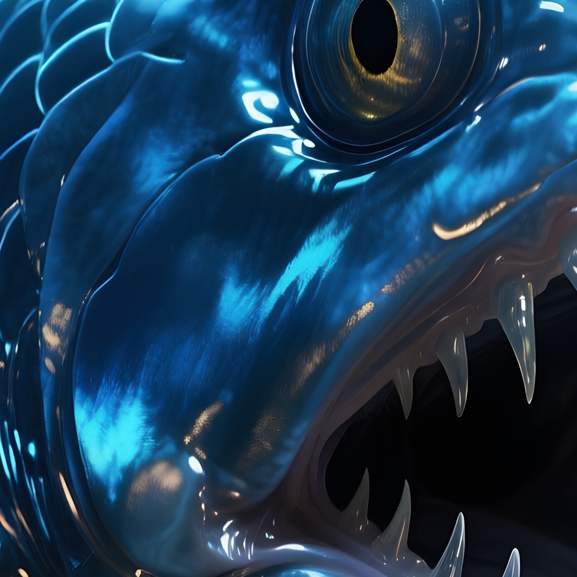 Viperfish – Metallic Blue Scales And Long Glassy Fangs Shimmering In The Darkness. - Full Resolution Quality Preview