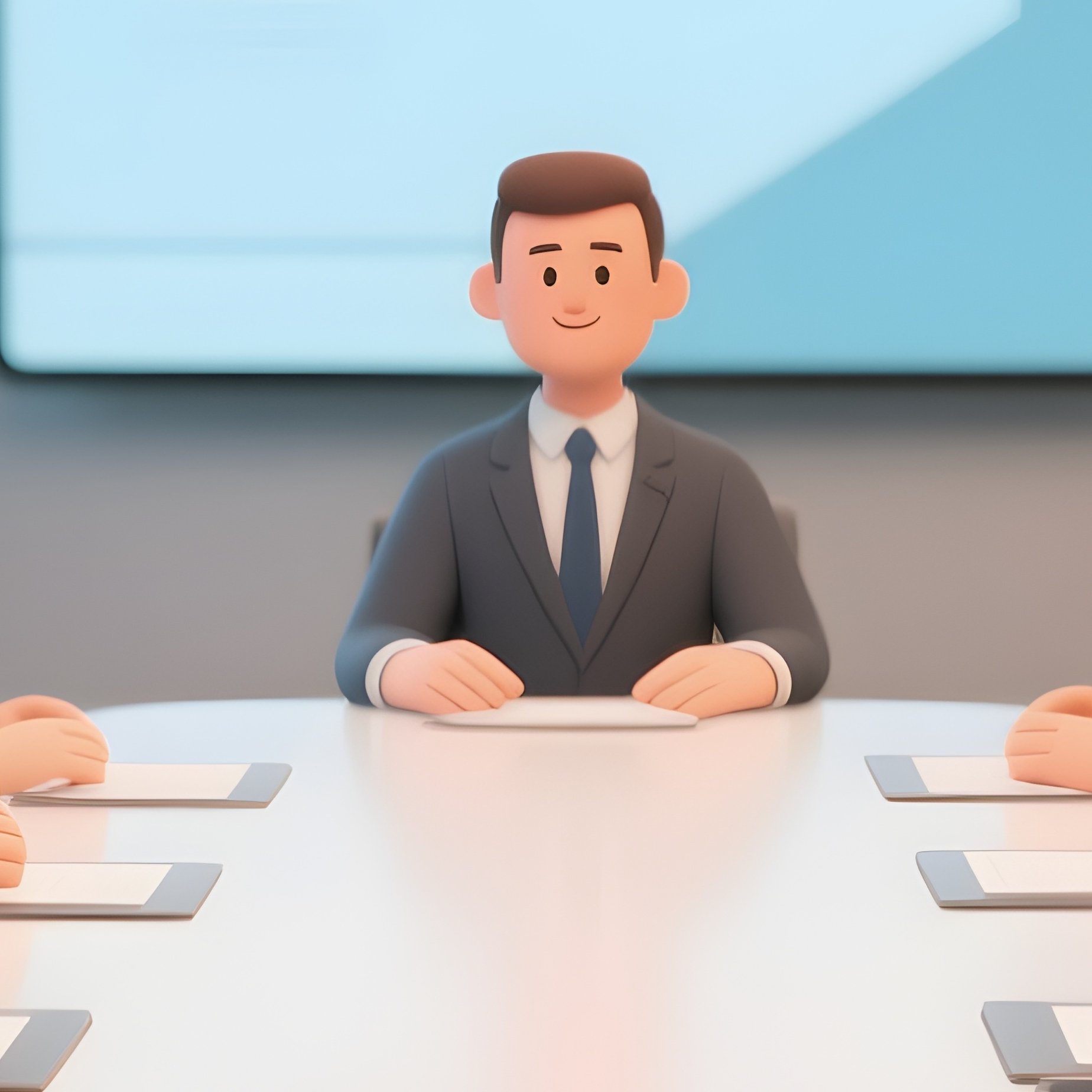 Virtual Business Negotiation At Conference Table - Full Resolution Quality Preview