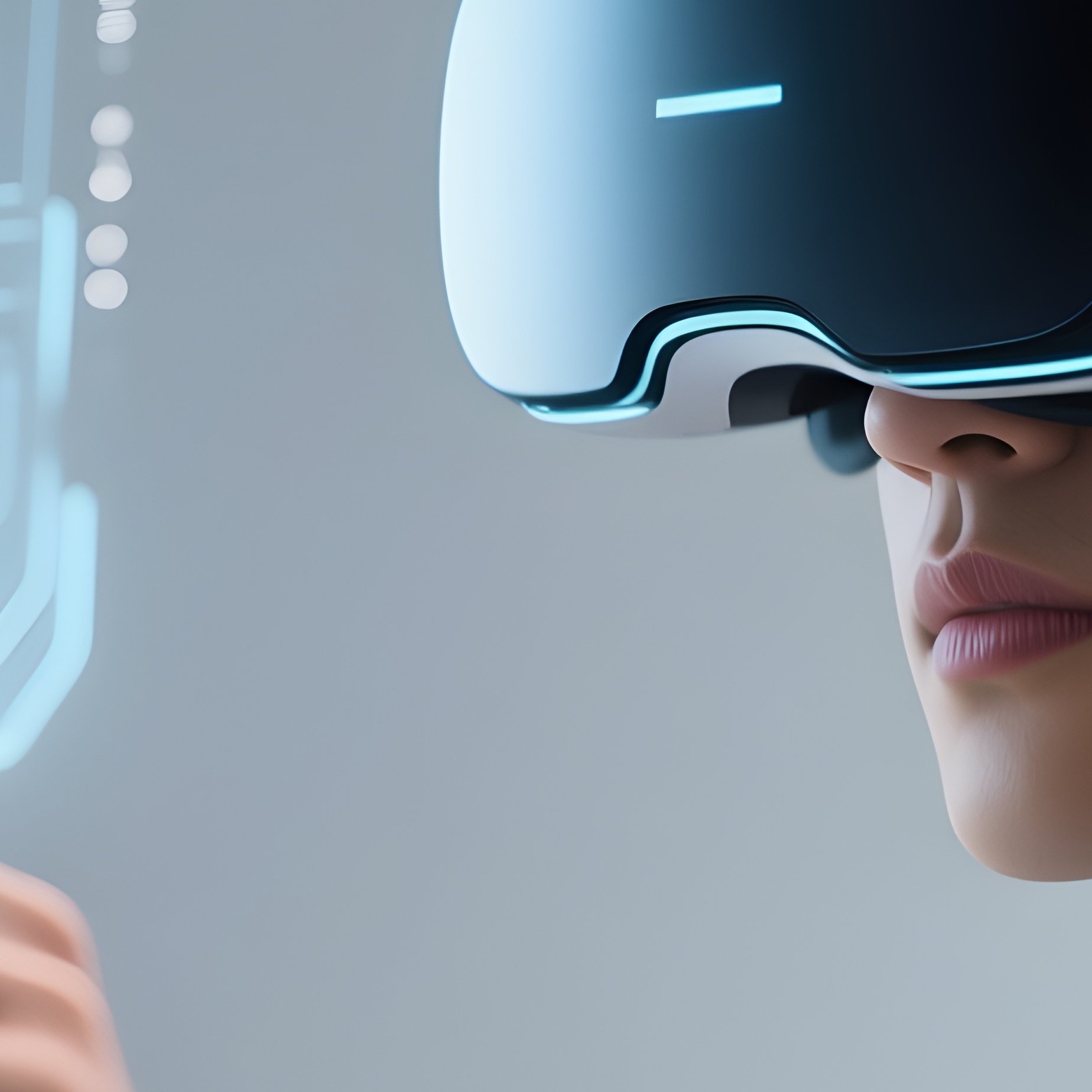 Virtual Reality: A Person Wearing A Sleek, Futuristic Vr Headset, Reaching Out To Touch A Floating Digital Interface, Representing The Metaverse And Future Work. - Full Resolution Quality Preview