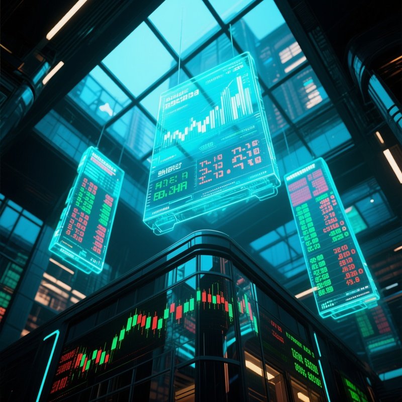Virtual Stock Market Ticker Boards Under Glass Ceiling