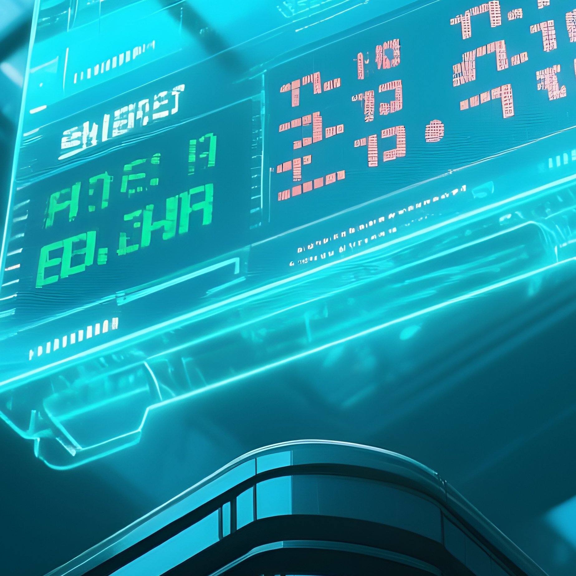 Virtual Stock Market Ticker Boards Under Glass Ceiling - Full Resolution Quality Preview
