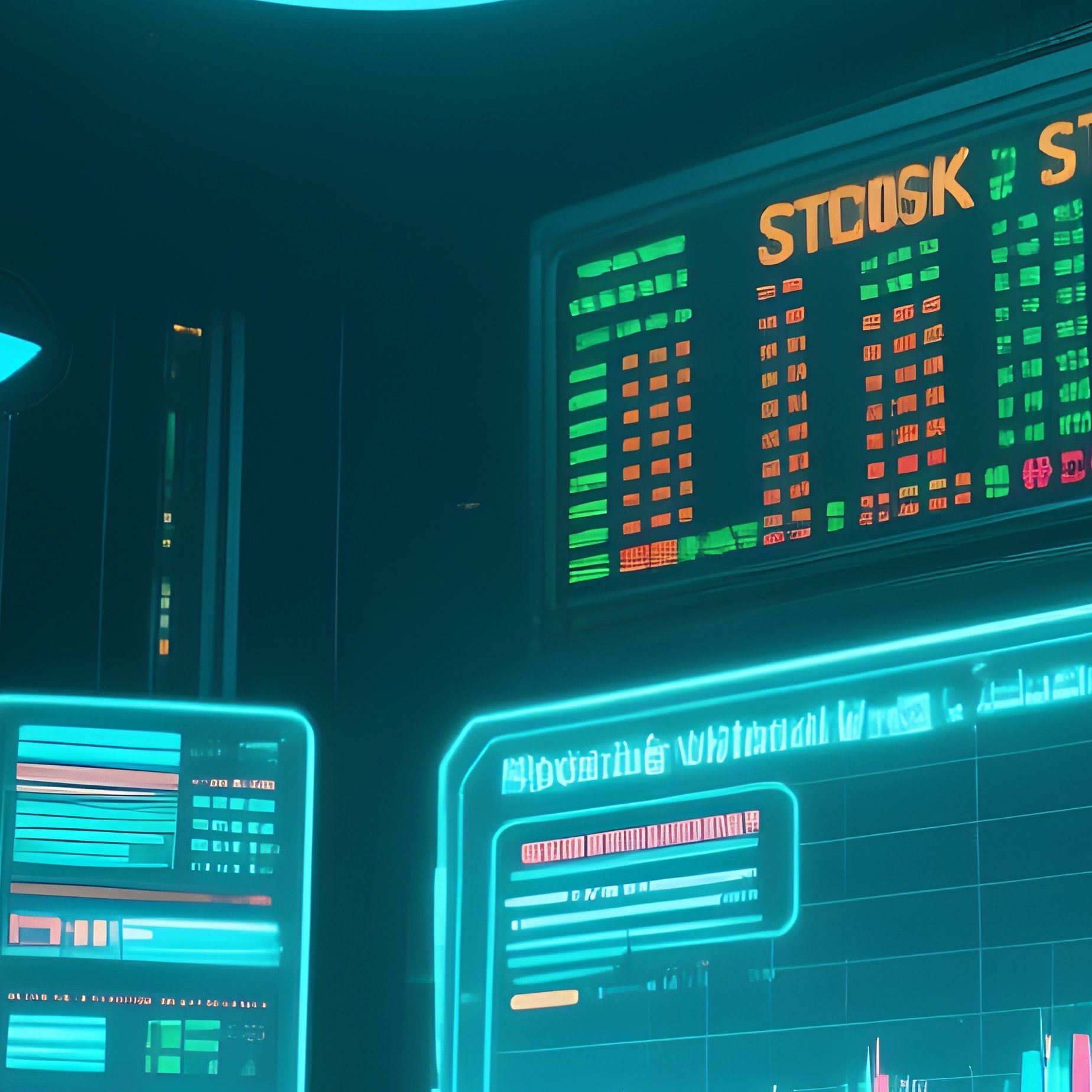 Virtual Stock Market Ticker Boards Under Glass Ceiling - Full Resolution Quality Preview