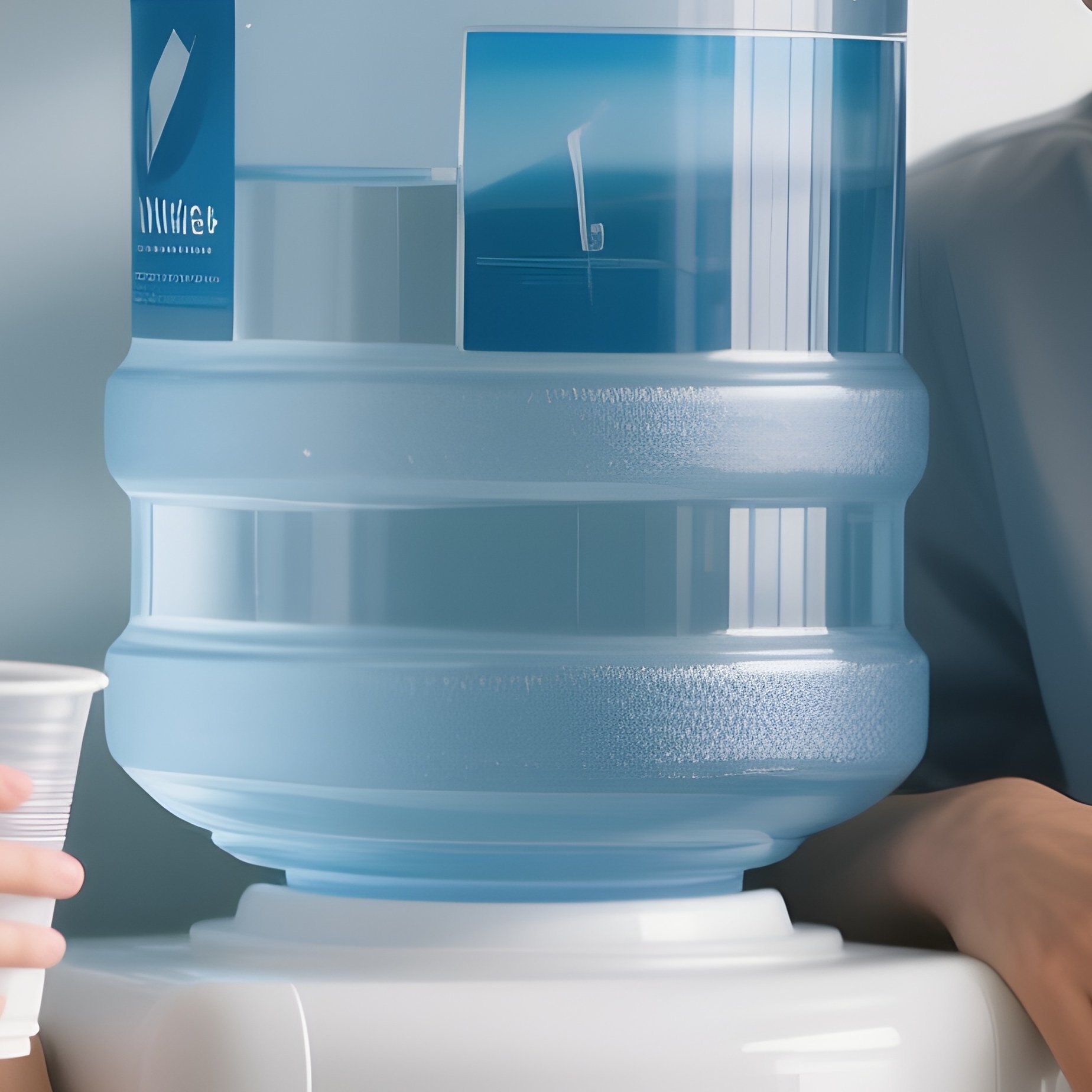 Water Cooler: Two Colleagues Leaning Against A Water Cooler Dispenser, Laughing And Holding Plastic Cups. - Full Resolution Quality Preview