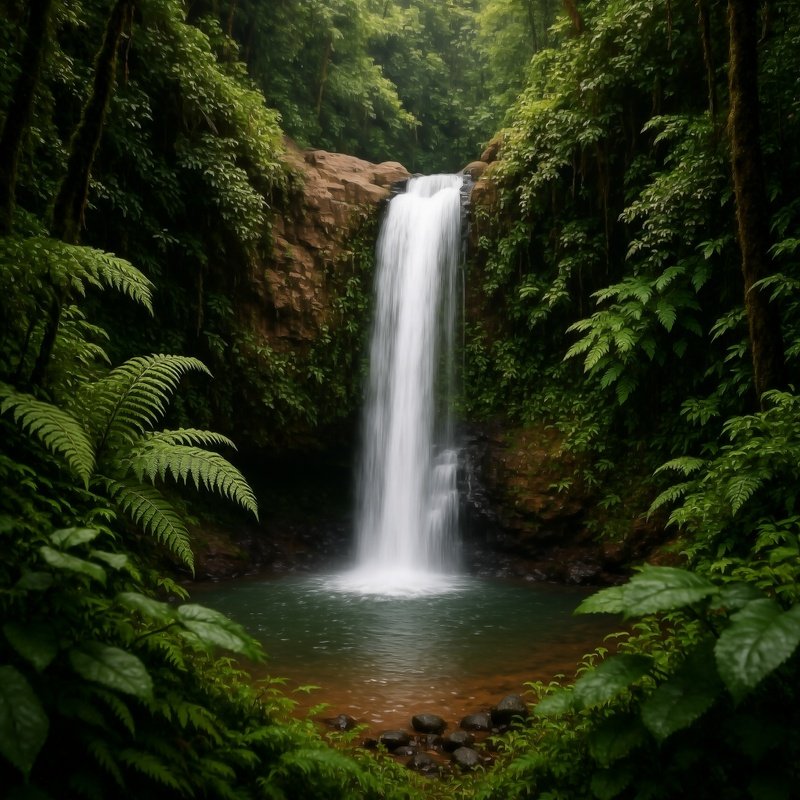 Waterfall In A Dense Forest Waterfall Forest