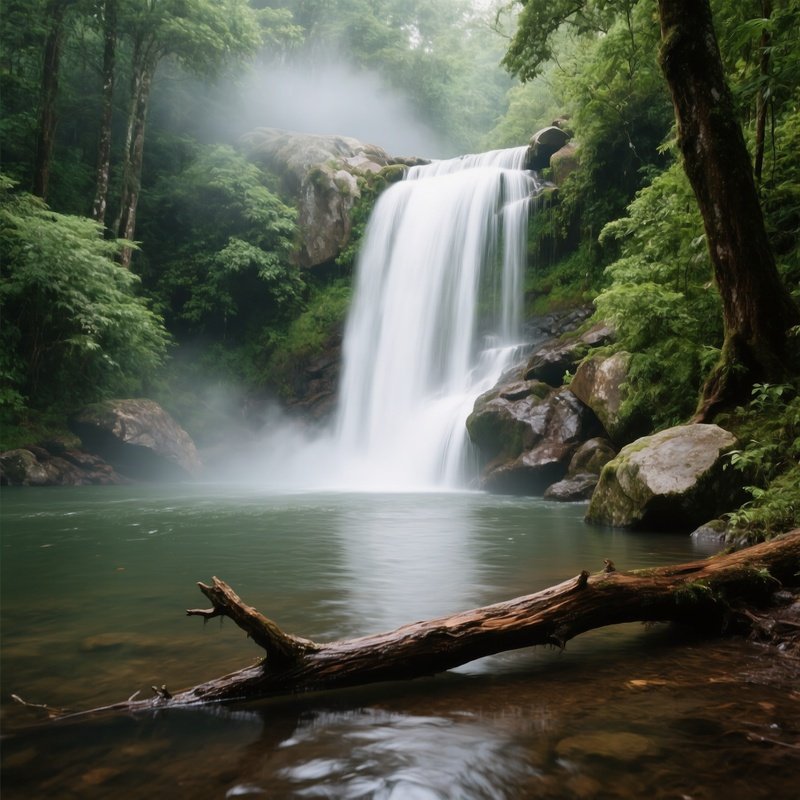 Waterfall In A Lush Forest Setting Waterfall Forest