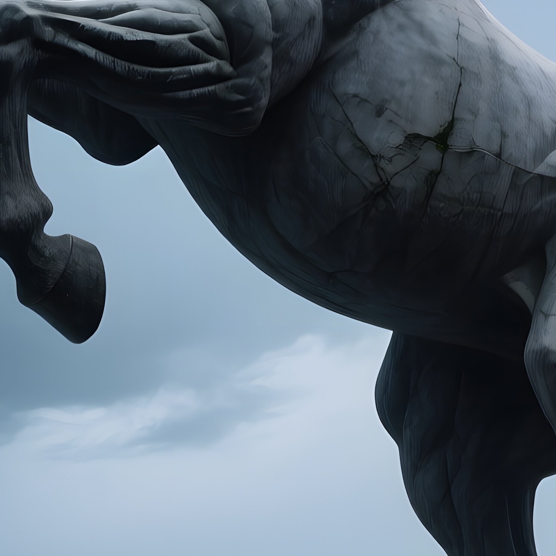 Weathered Stone Horse Rearing On Cliff Over Stormy Seas - Full Resolution Quality Preview