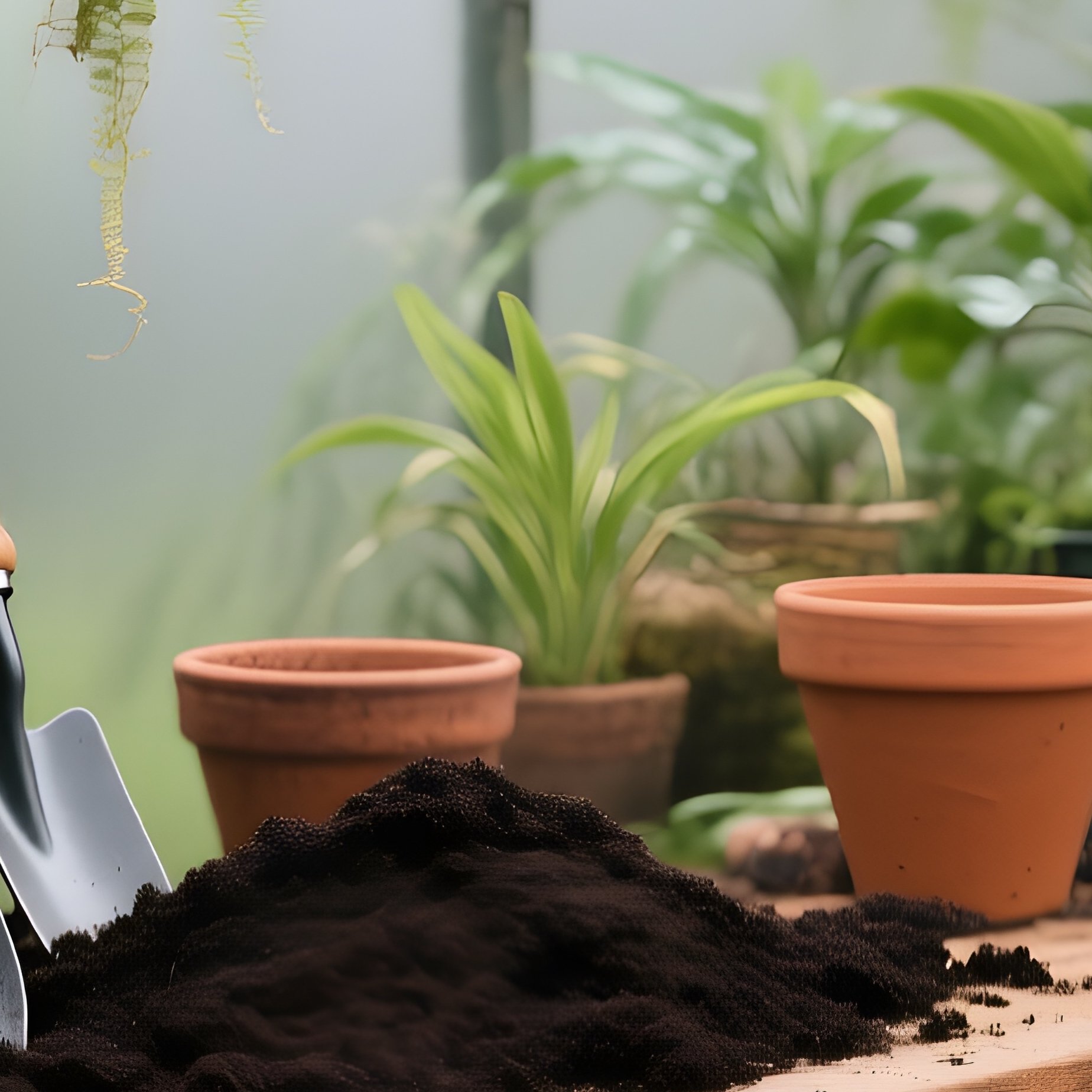 Weathered Wooden Potting Bench In Greenhouse - Full Resolution Quality Preview