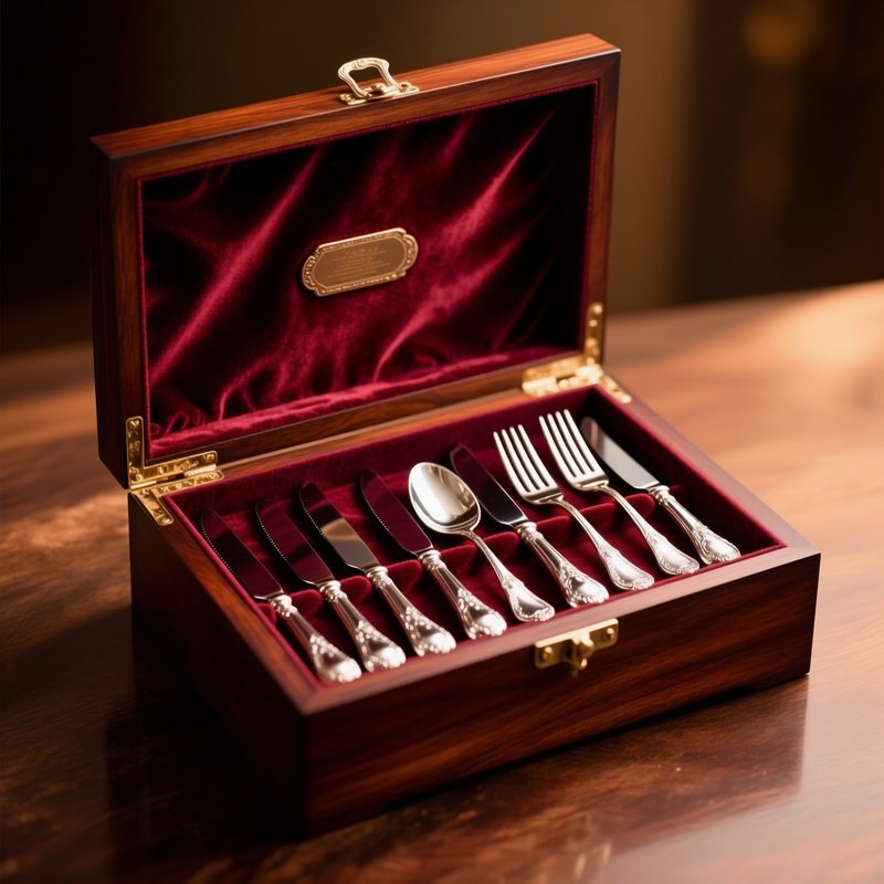 Wedding Gift Silverware In Wooden Chest