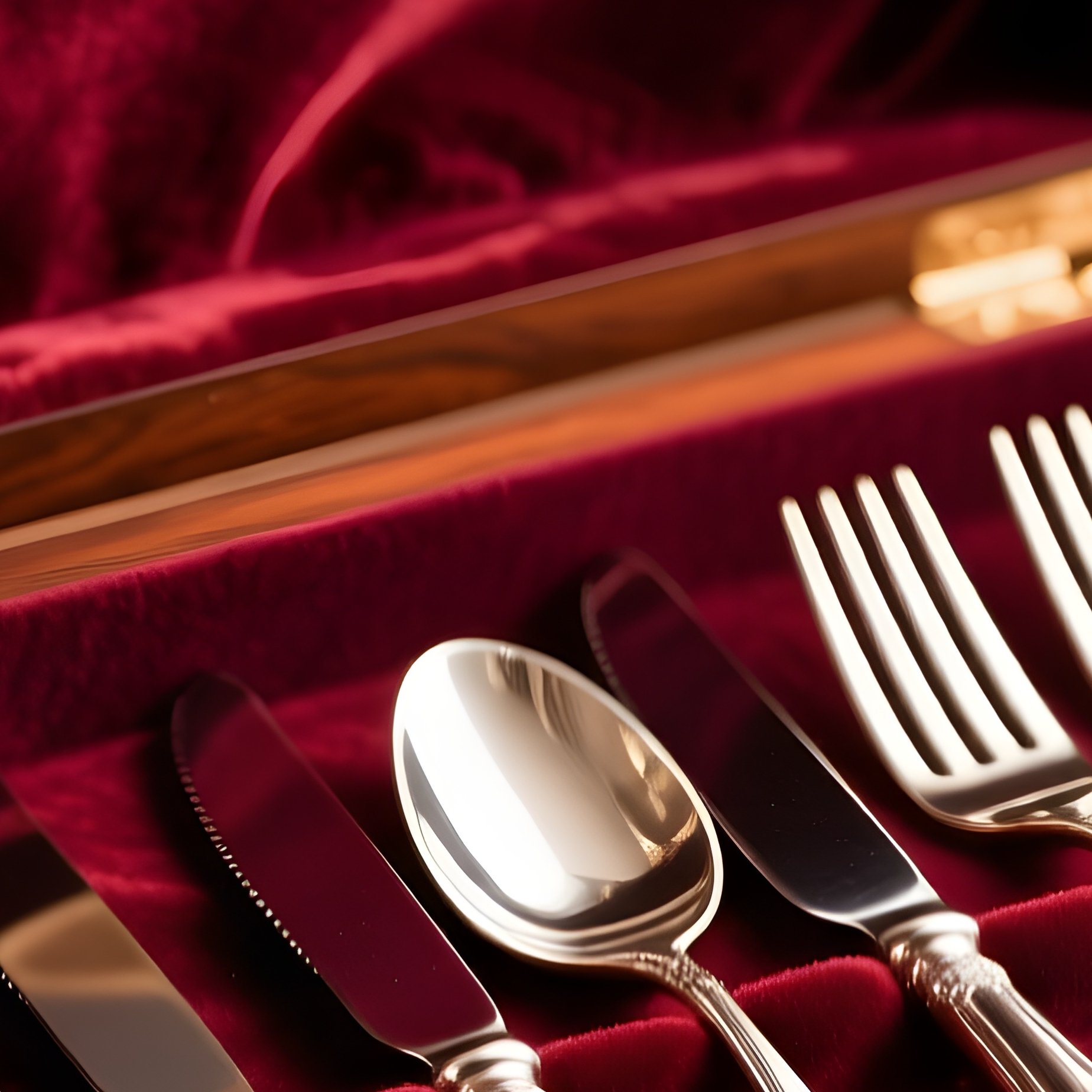 Wedding Gift Silverware In Wooden Chest - Full Resolution Quality Preview
