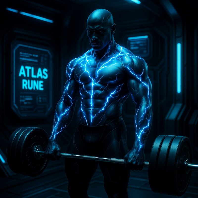 Weightlifter Atlas Rune Glowing With Electric Energy Science Fiction