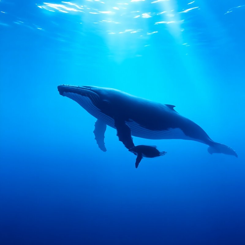 Whale Mother And Calf Underwater