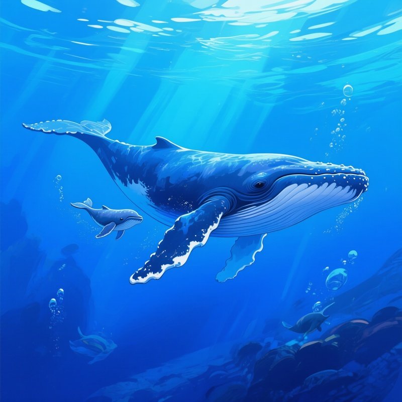 Whale Mother And Calf Underwater Digital Art