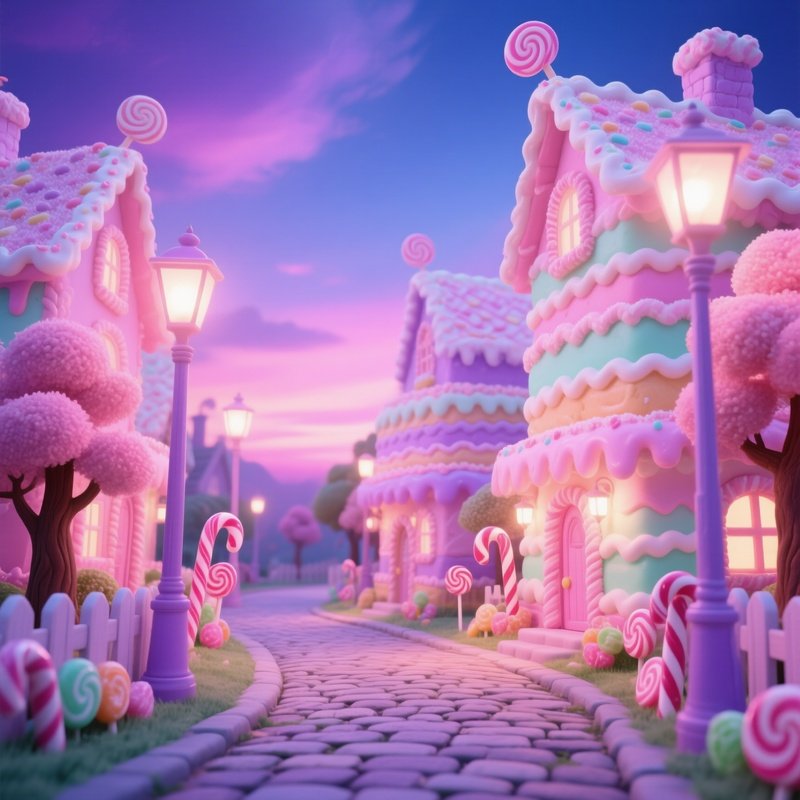 Whimsical Candy Land Street Scene