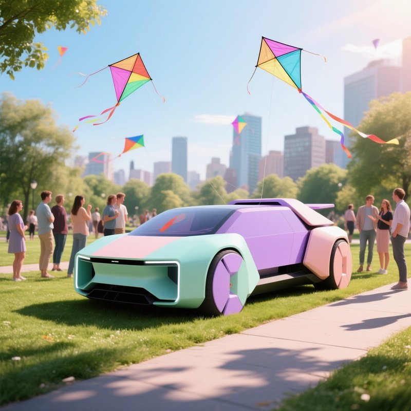 Whimsical Modular Concept Car In Urban Park