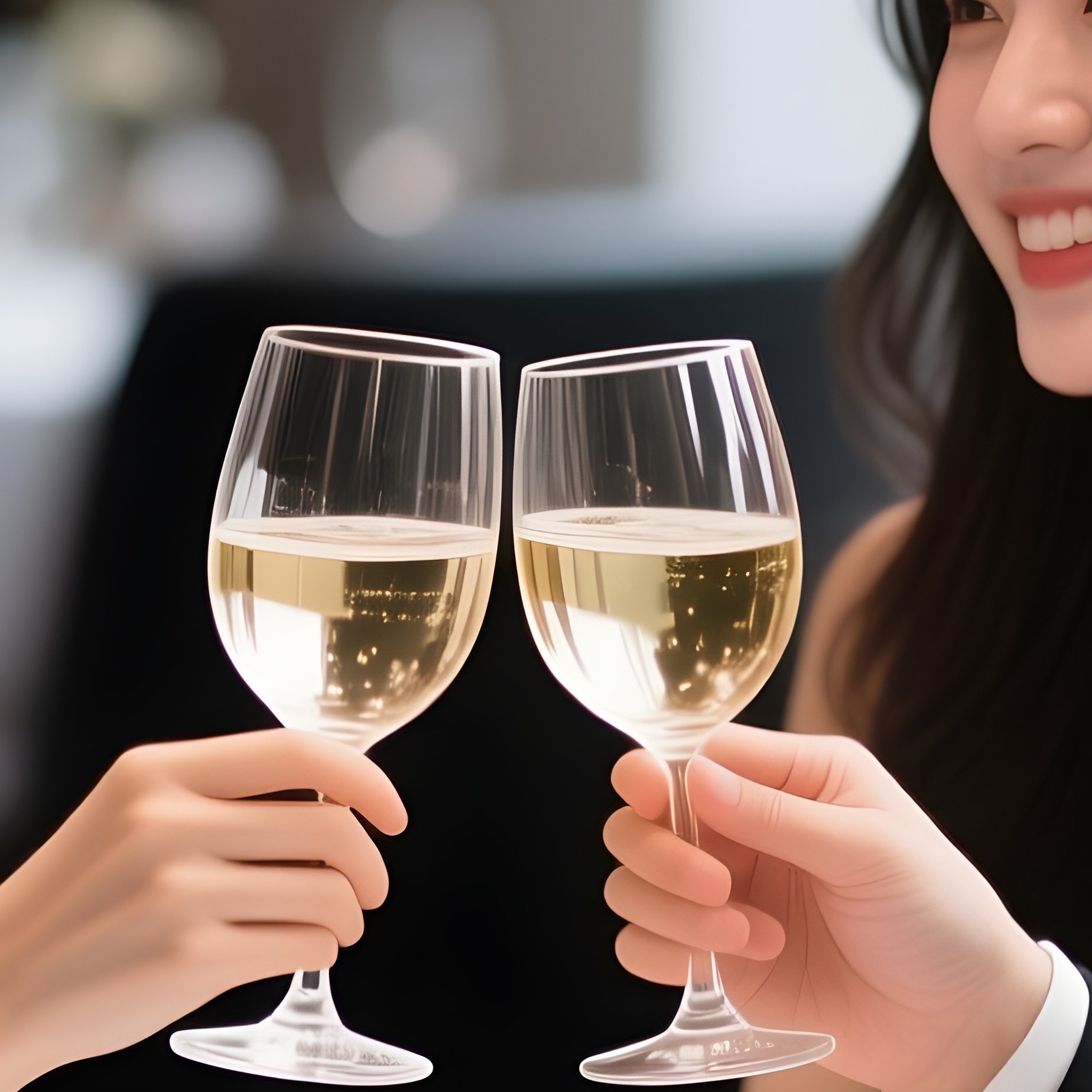 White And Black Friends Clinking Glasses While Celebrating At A Restaurant. - Full Resolution Quality Preview