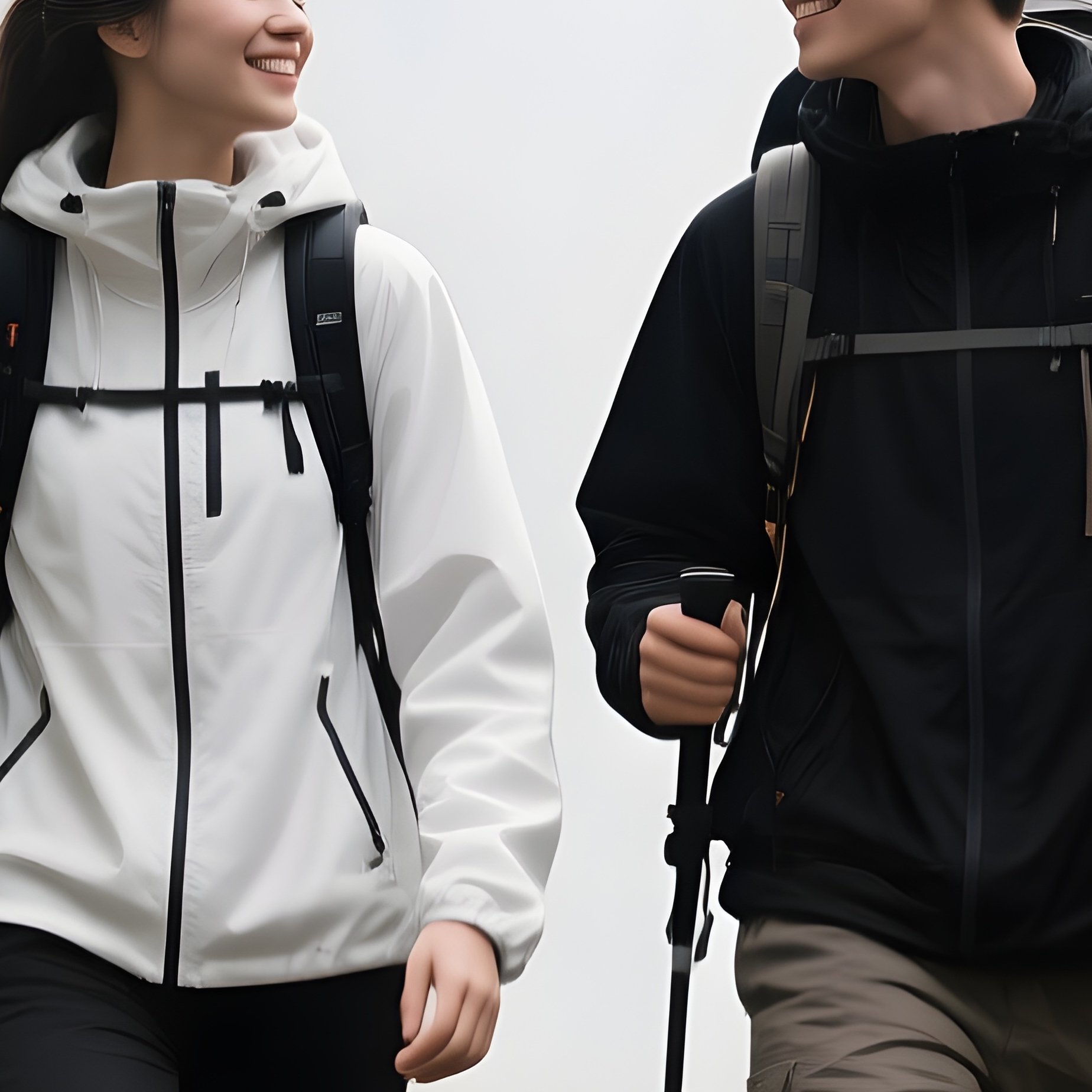 White And Black Friends Hiking Together Through A Forest Trail. - Full Resolution Quality Preview