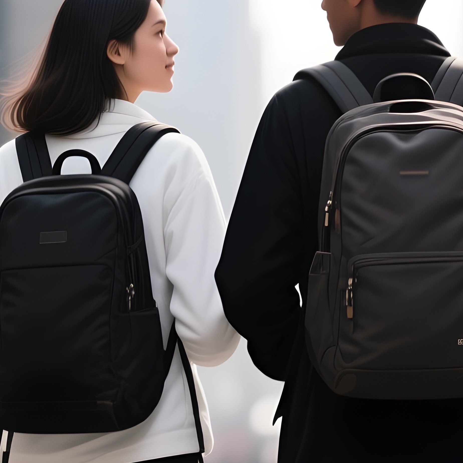 White And Black Friends Traveling Together With Backpacks In The City. - Full Resolution Quality Preview
