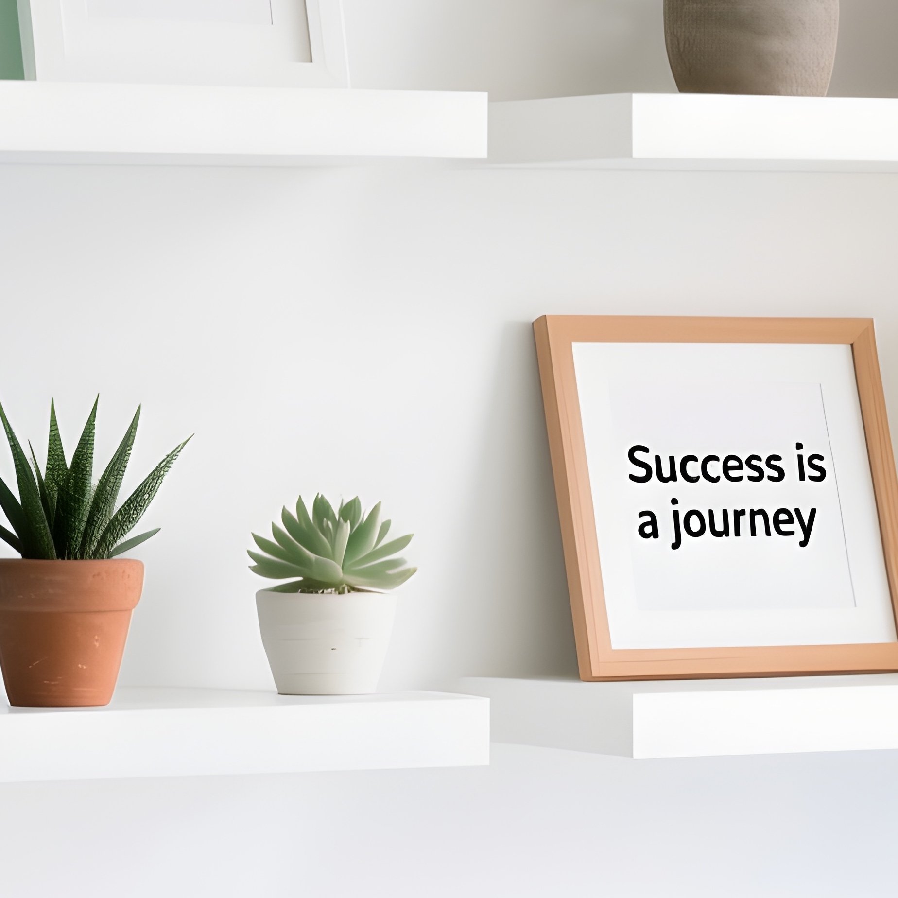 White Floating Shelves With Organized Files Plants Quotes - Full Resolution Quality Preview