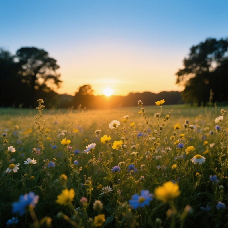 Wildflowers At Sunset Sunset Wildflowers