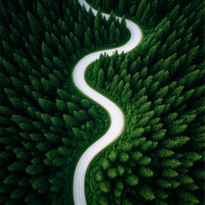 Winding Road Through A Forest Aerial View Forest