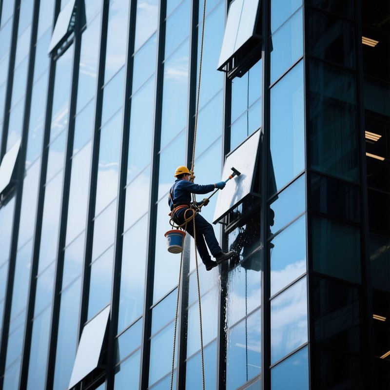 Window Cleaner On A High Rise Building Window Cleaning High Rise